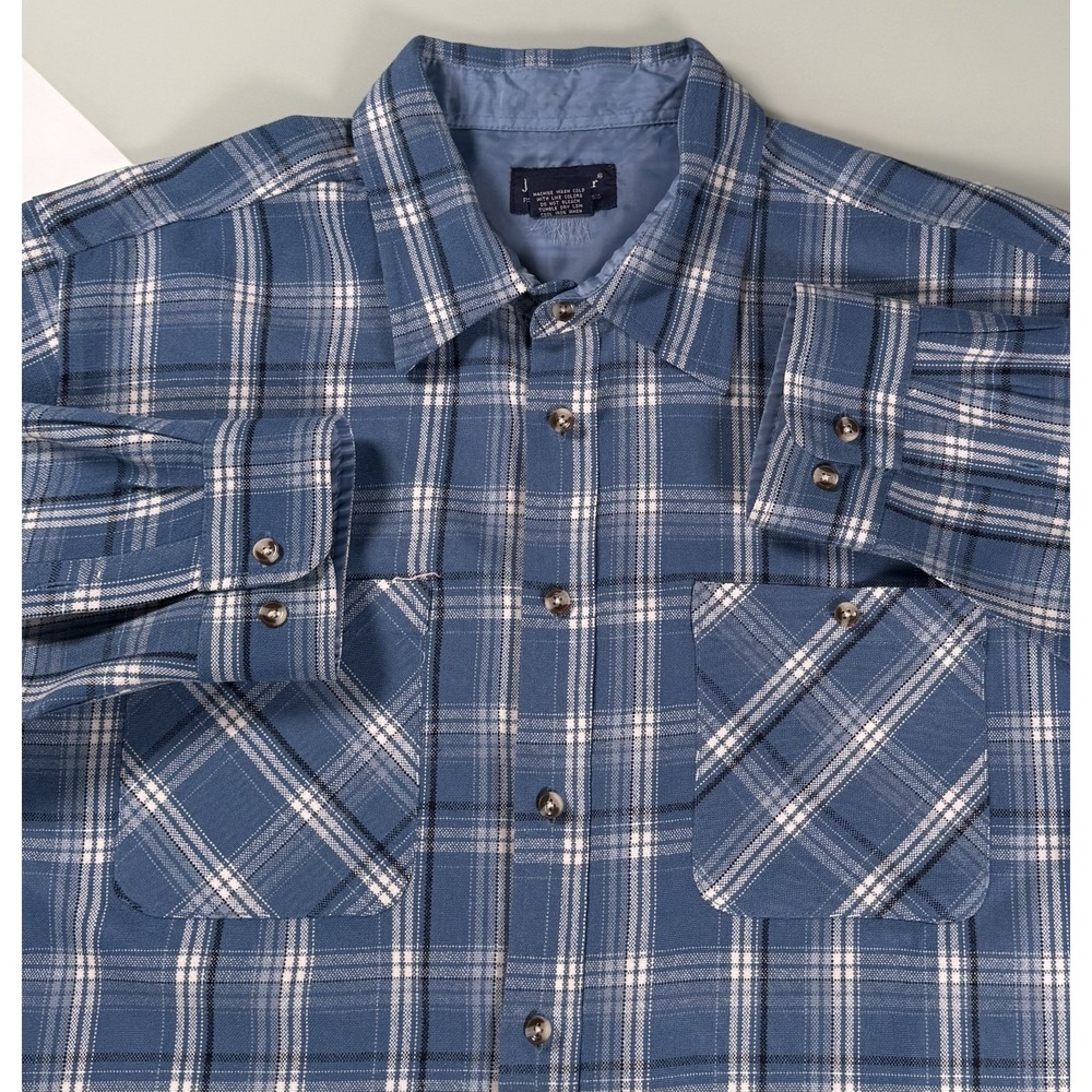 John Blair Flannel Shirt Mens XL Blue Long Sleeve Button up Long Sleeve DadCore